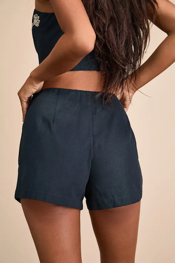 Sarella Navy Cotton High-Rise Embroidered Shorts sold by Lulus product image thumbnail 3