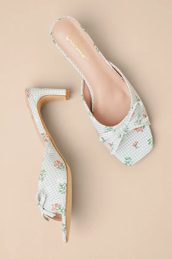 Gilzean Green Gingham Bow High Heel Slide Sandals sold by Lulus product image thumbnail 2