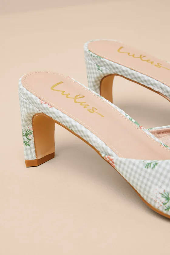 Gilzean Green Gingham Bow High Heel Slide Sandals sold by Lulus product image thumbnail 3