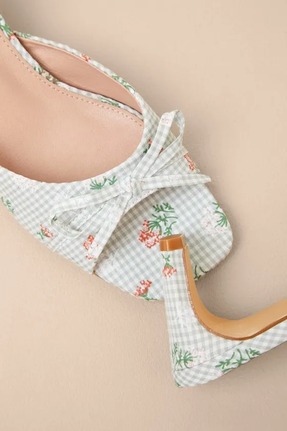 Gilzean Green Gingham Bow High Heel Slide Sandals sold by Lulus product image thumbnail 4