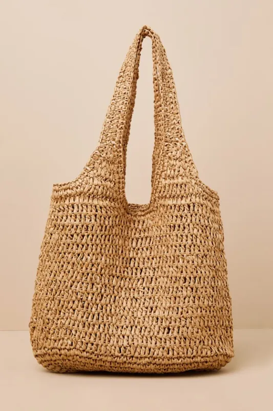 Kaniela Light Brown Raffia Woven Tote Bag sold by Lulus
