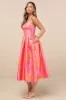 Vivinna Pink and Orange Floral Jacquard Pleated Midi Dress sold by Lulus