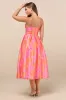 Vivinna Pink and Orange Floral Jacquard Pleated Midi Dress sold by Lulus