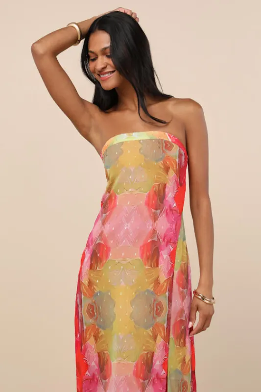 Bethany Pink Multi Clip Dot Strapless Cutout Midi Dress sold by Lulus