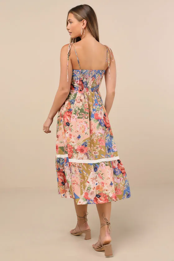 Ardith Light Pink Multi Floral Lace Tie-Strap Midi Dress sold by Lulus product image thumbnail 3