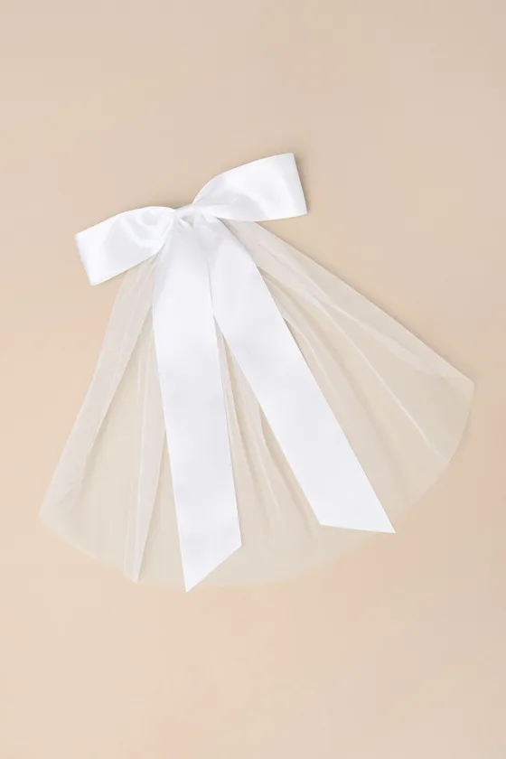Ellia White Satin Tulle Layered Bow Hair Barrette sold by Lulus