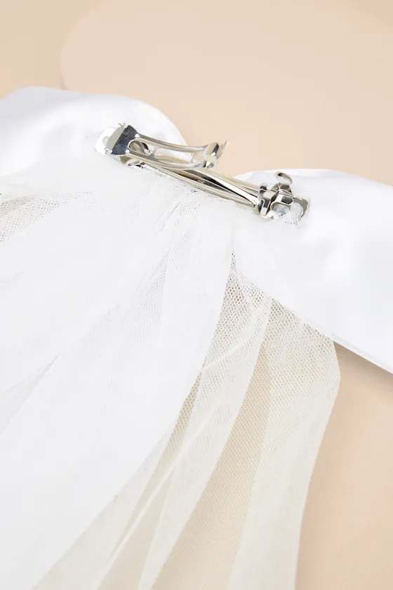 Ellia White Satin Tulle Layered Bow Hair Barrette sold by Lulus product image thumbnail 2