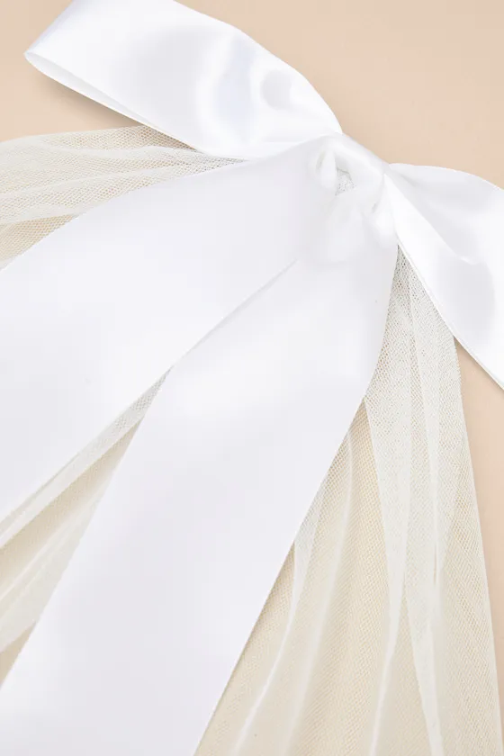 Ellia White Satin Tulle Layered Bow Hair Barrette sold by Lulus product image thumbnail 3