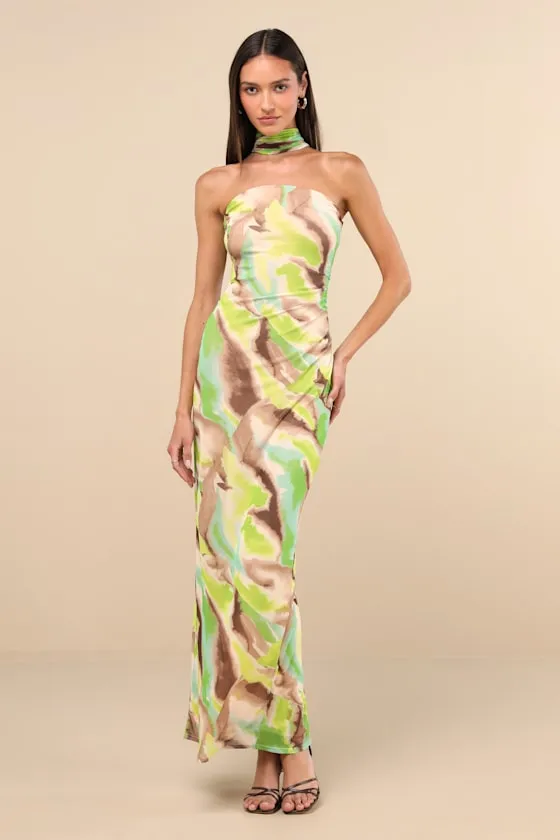 Adria Green Multi Abstract Print Mesh Maxi Dress sold by Lulus product image thumbnail 2