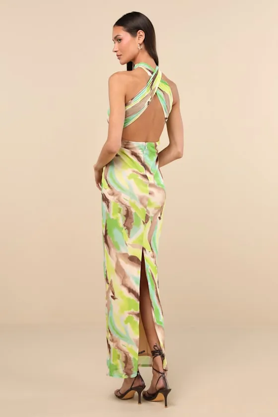 Adria Green Multi Abstract Print Mesh Maxi Dress sold by Lulus product image thumbnail 3