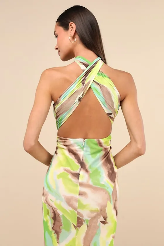 Adria Green Multi Abstract Print Mesh Maxi Dress sold by Lulus product image thumbnail 4
