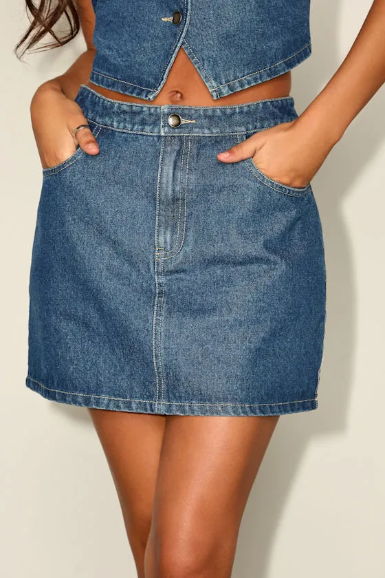 Dayton Medium Wash Denim Mini Skirt sold by Lulus product image thumbnail 2