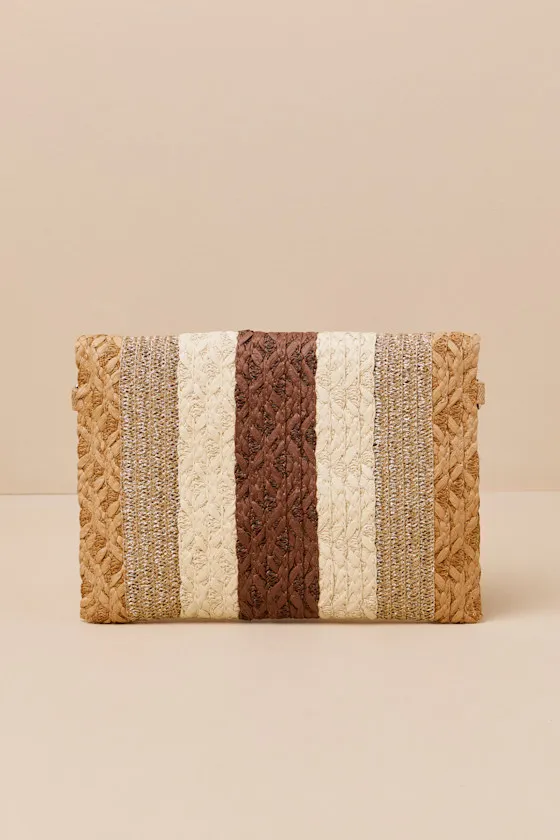 Ketta Brown Multi Raffia Woven Clutch sold by Lulus product image thumbnail 3