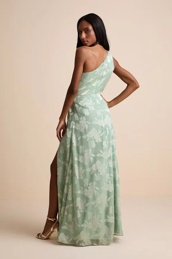 Renni Sage Green Floral Jacquard One-Shoulder Maxi Dress sold by Lulus product image thumbnail 3