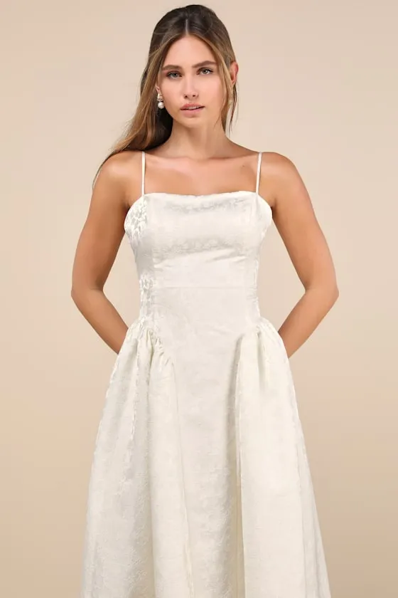 Gorgeous Extravagance Ivory Floral Jacquard Maxi Dress sold by Lulus