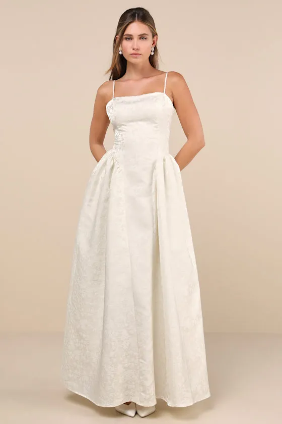 Gorgeous Extravagance Ivory Floral Jacquard Maxi Dress sold by Lulus product image thumbnail 2