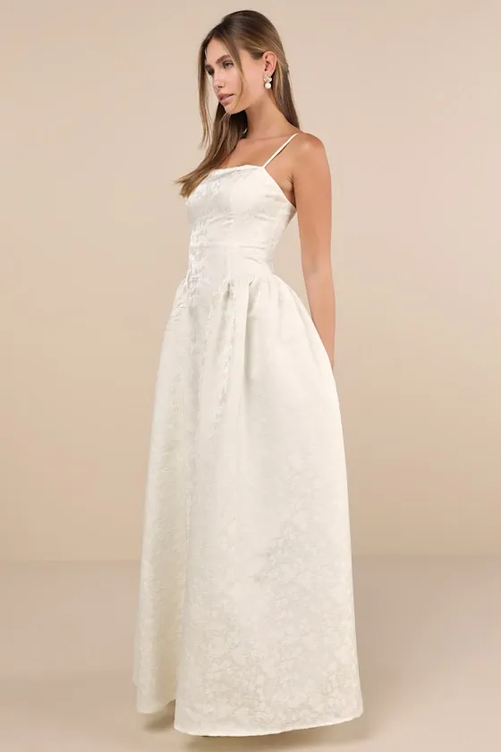 Gorgeous Extravagance Ivory Floral Jacquard Maxi Dress sold by Lulus product image thumbnail 4
