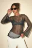 Kahele Shiny Black Sheer Open-Knit Long Sleeve Tunic Top sold by Lulus