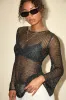 Kahele Shiny Black Sheer Open-Knit Long Sleeve Tunic Top sold by Lulus