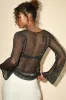 Kahele Shiny Black Sheer Open-Knit Long Sleeve Tunic Top sold by Lulus