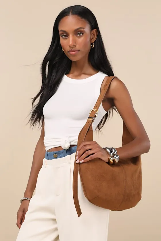 Olga Brown Suede Shoulder Bag sold by Lulus