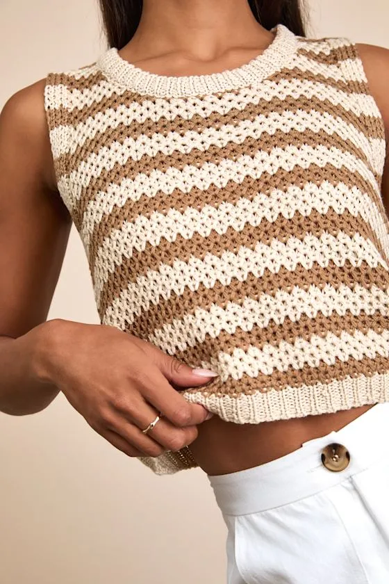 Marielle Beige and Brown Striped Crop Sweater Tank Top sold by Lulus product image thumbnail 2