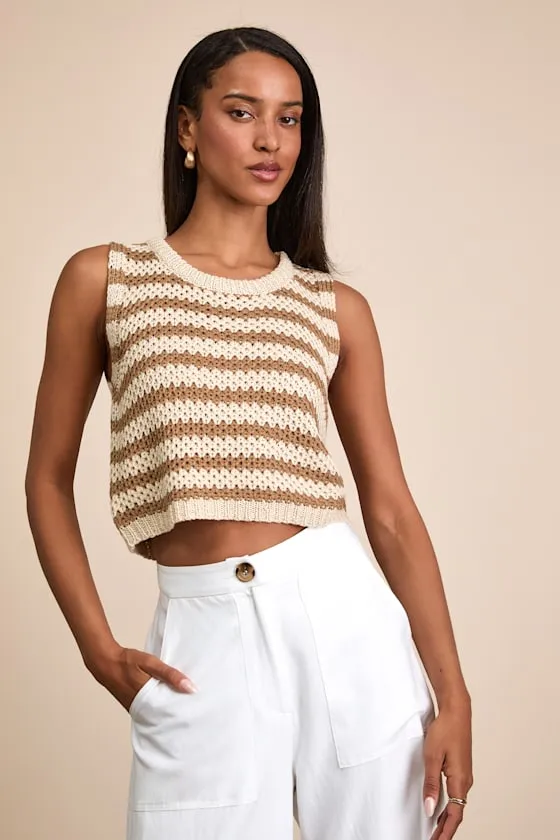 Marielle Beige and Brown Striped Crop Sweater Tank Top sold by Lulus product image thumbnail 3