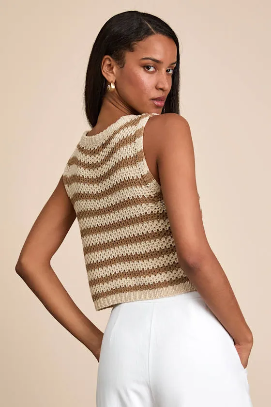 Marielle Beige and Brown Striped Crop Sweater Tank Top sold by Lulus product image thumbnail 4