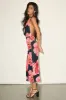 Leonia Black Floral Mesh Cowl Halter Midi Dress sold by Lulus