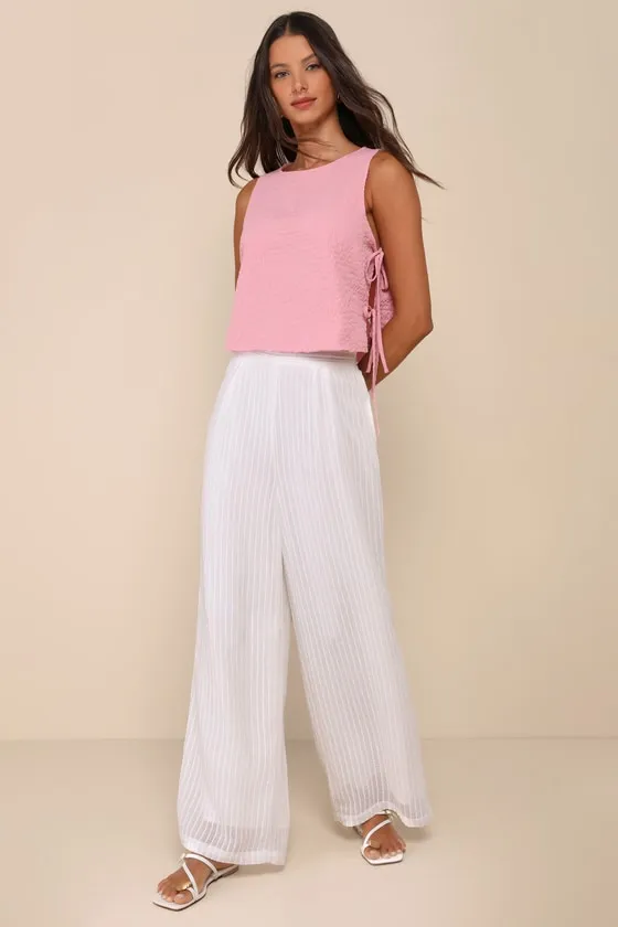 Flirty Bliss Pink Smocked Side-Tie Sleeveless Top sold by Lulus product image thumbnail 4