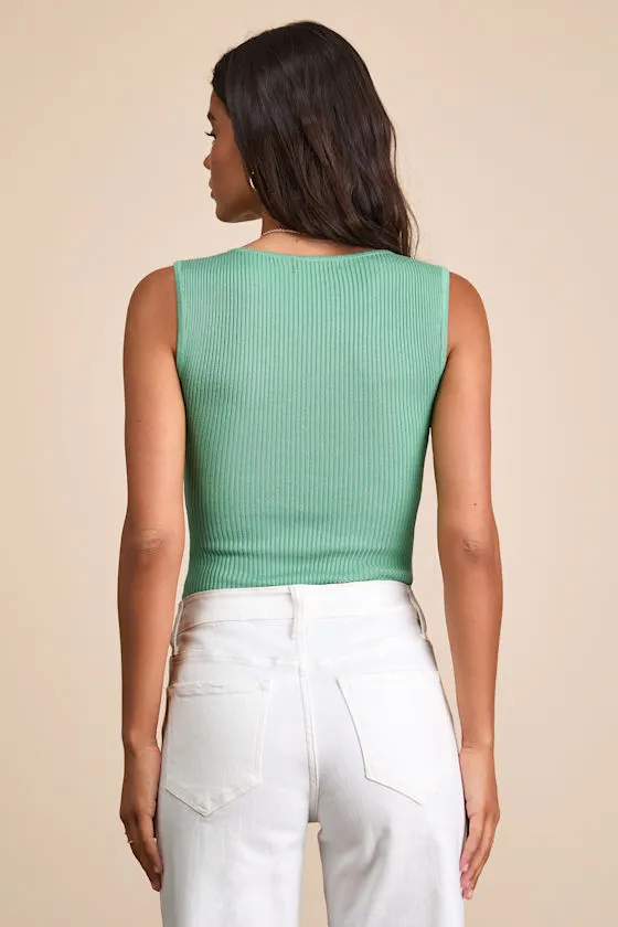 Sella Green Ribbed Sleeveless Sweater Knit Bodysuit sold by Lulus product image thumbnail 3