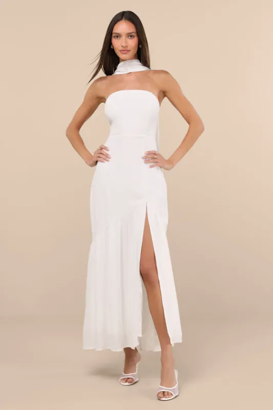 Captivating Spirit White Strapless Dress and Scarf Set made by Lulus