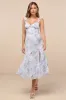 Delightful Direction Blue Floral Ruffled Tie-Strap Midi Dress sold by Lulus