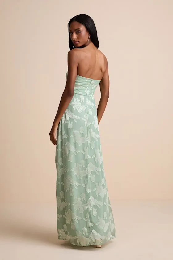 Danae Sage Green Floral Jacquard Strapless Maxi Dress sold by Lulus product image thumbnail 3