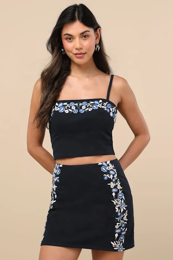 Rosabella Dark Navy Floral Embroidered Two-Piece Mini Dress sold by Lulus