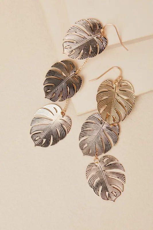 Chana Gold Monstera Leaf Drop Earrings sold by Lulus