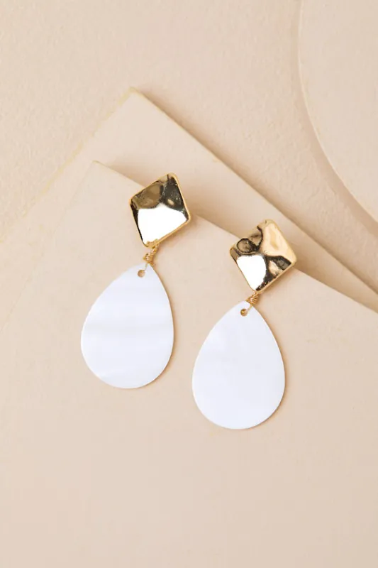Avani Gold and White Drop Earrings sold by Lulus