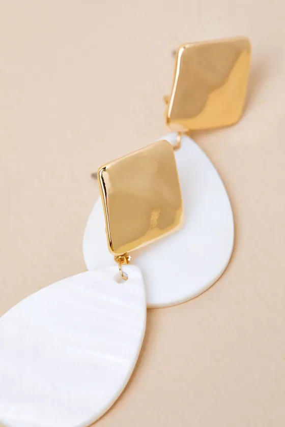 Avani Gold and White Drop Earrings sold by Lulus product image thumbnail 2