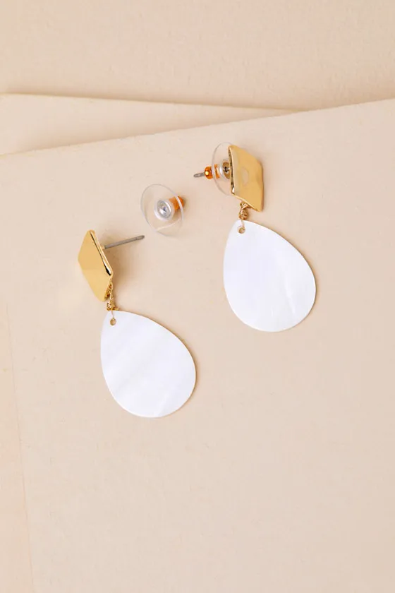 Avani Gold and White Drop Earrings sold by Lulus product image thumbnail 3