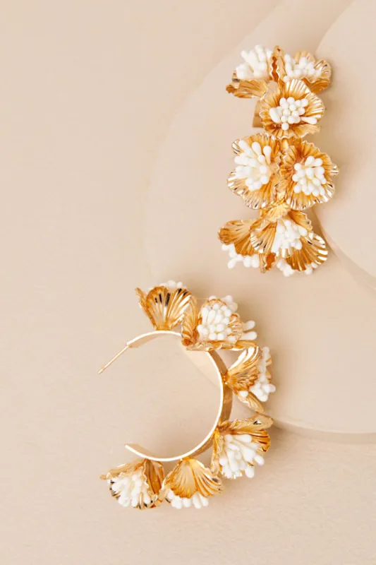 Jovie Gold Flower Hoop Earrings sold by Lulus