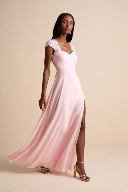 Momentous Moments Blush Pink Lace Backless Maxi Dress sold by Lulus