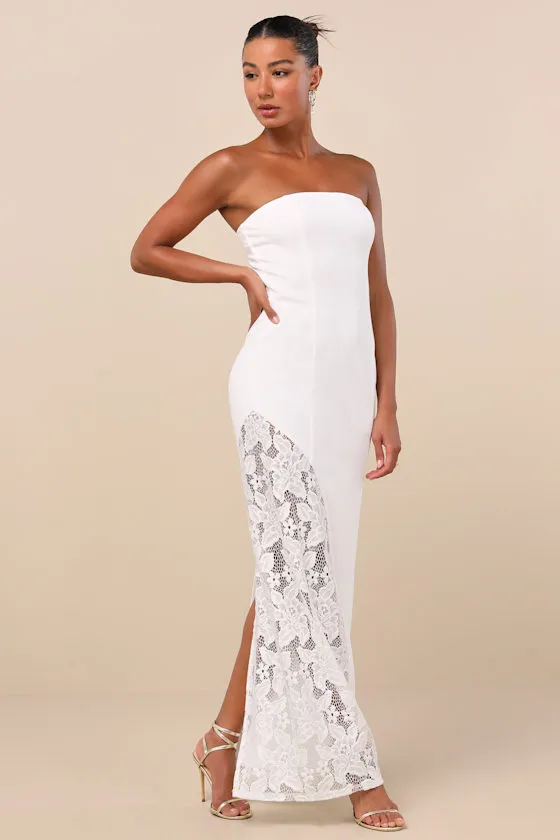 Irresistible Attitude White Strapless Lace Column Maxi Dress sold by Lulus product image thumbnail 3