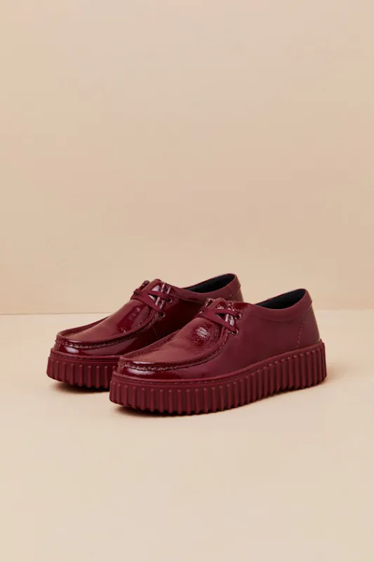 Torhill Bee Burgundy Patent Leather Flatform Lace-Up Loafers sold by Lulus