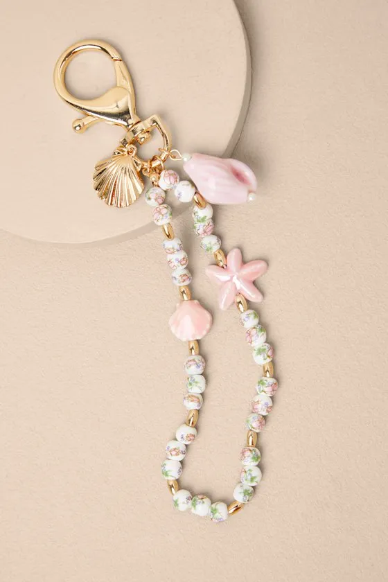 Zyraelle Pink Floral Beaded Seashell Bag Charm sold by Lulus