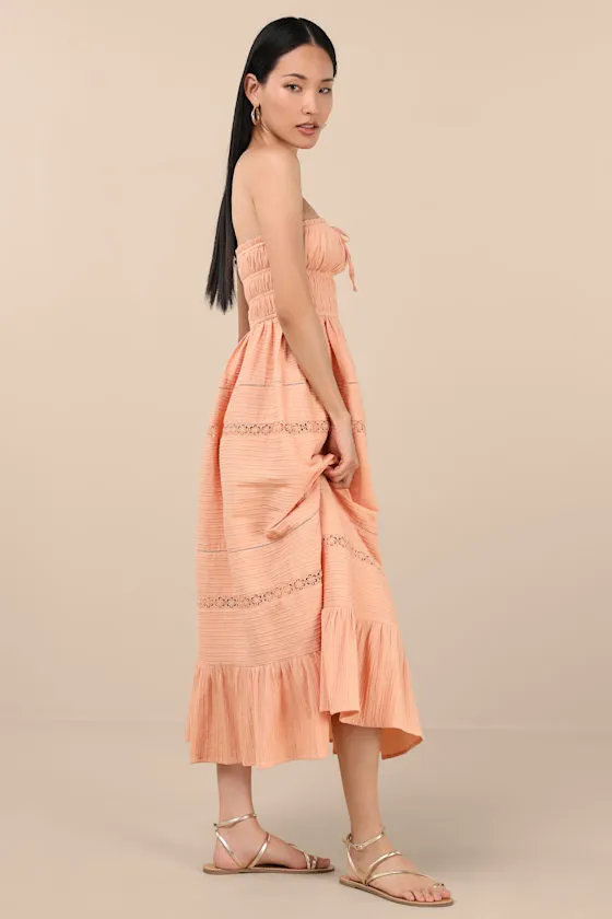 Sylvana Peach Textured Strapless Midi Dress sold by Lulus product image thumbnail 2