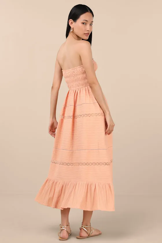 Sylvana Peach Textured Strapless Midi Dress sold by Lulus product image thumbnail 3
