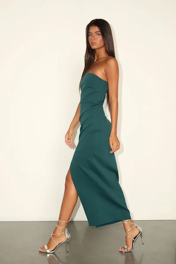 Farah Emerald Green Strapless Tulip Midi Dress sold by Lulus