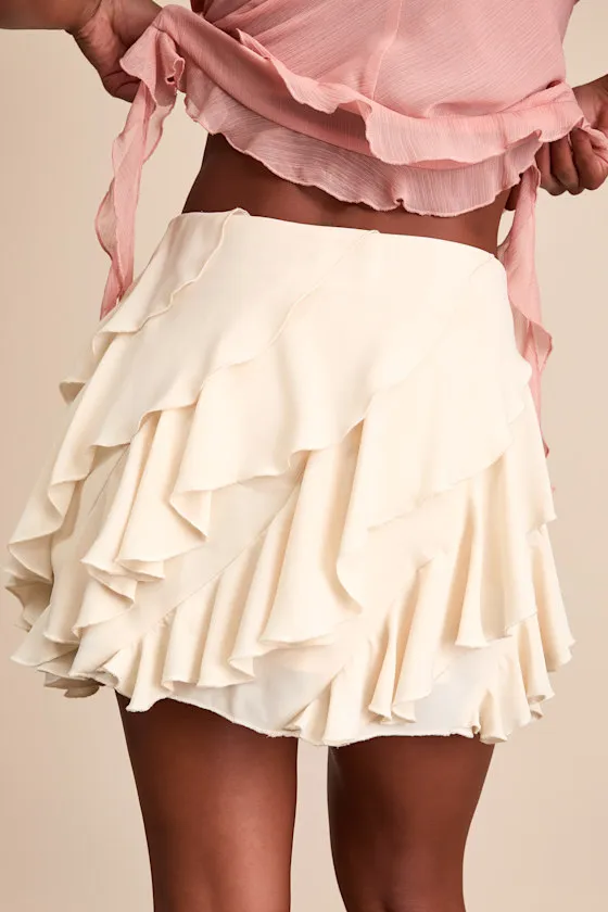 Trixie Ivory Ruffled High-Rise Mini Skirt sold by Lulus product image thumbnail 4
