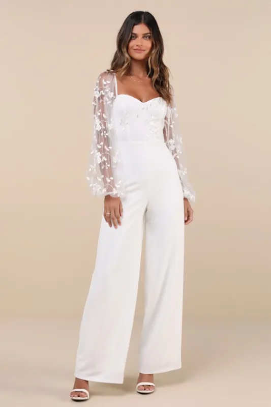 Darling Charisma White Mesh Embroidered Jumpsuit sold by Lulus