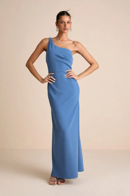 Maevyn Blue Cowl Back Column Maxi Dress sold by Lulus